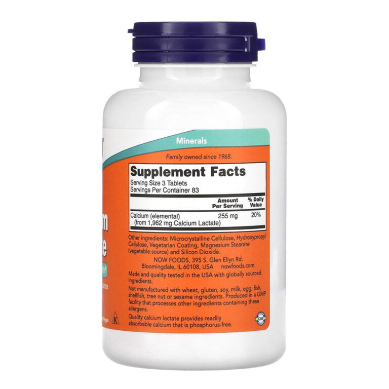 NOW Calcium Lactate, 250 таблеток