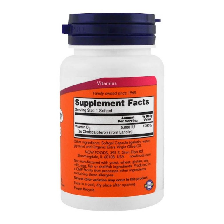 NOW Vitamin D-3 5000, 240 капсул