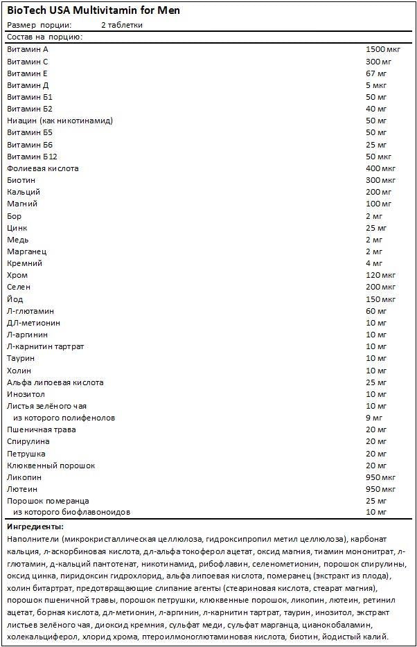 BioTechUSA Multivitamin for Men, 60 таблеток