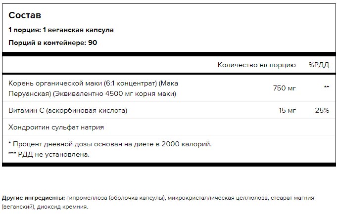 Maxler Maca 750, 90 капсул